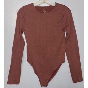 A New Day Women's Long Sleeve Bodysuit Medium Brown  Stretch Size Med